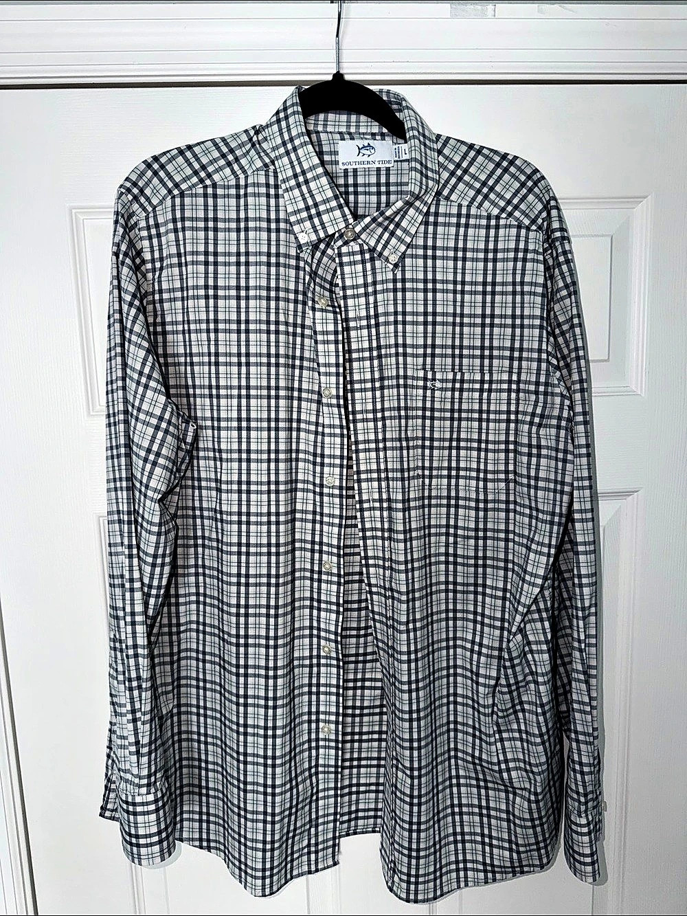 Southern Tide Plaid Button Down in Blue & White